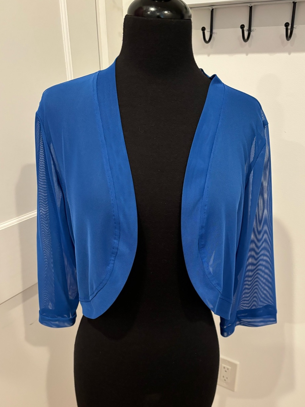 Sheer Royal Blue Netted Bolero Style Shrug Three Quarter Sleeve Women XL Shacket